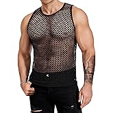 COOFANDY Men Casual Tank Tops Mesh Shirt See Through Sleeveless Shirts Muscle Fishnet Fitted Tee Clubwear Summer