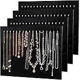 Nodaaiie 4 Pcs Black Jewelry Display Stands, Leather Necklace Organizer Boards with 17 Hooks for Selling, Shop Store Showcase, Chain Pendant Bracelet Storage