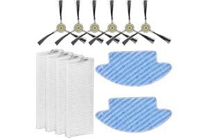 BRUVISH (12 Pieces) Replacement Parts Compatible With Lefant M210 Pro M210P M210B M213S M210S M210 M213, OKP Life K2 K3 K3A K4 K5, Robot Vacuum Cleaner Accessories, 2 Mop Pads, 4 HEPA Filters, 6 Side Brushes
