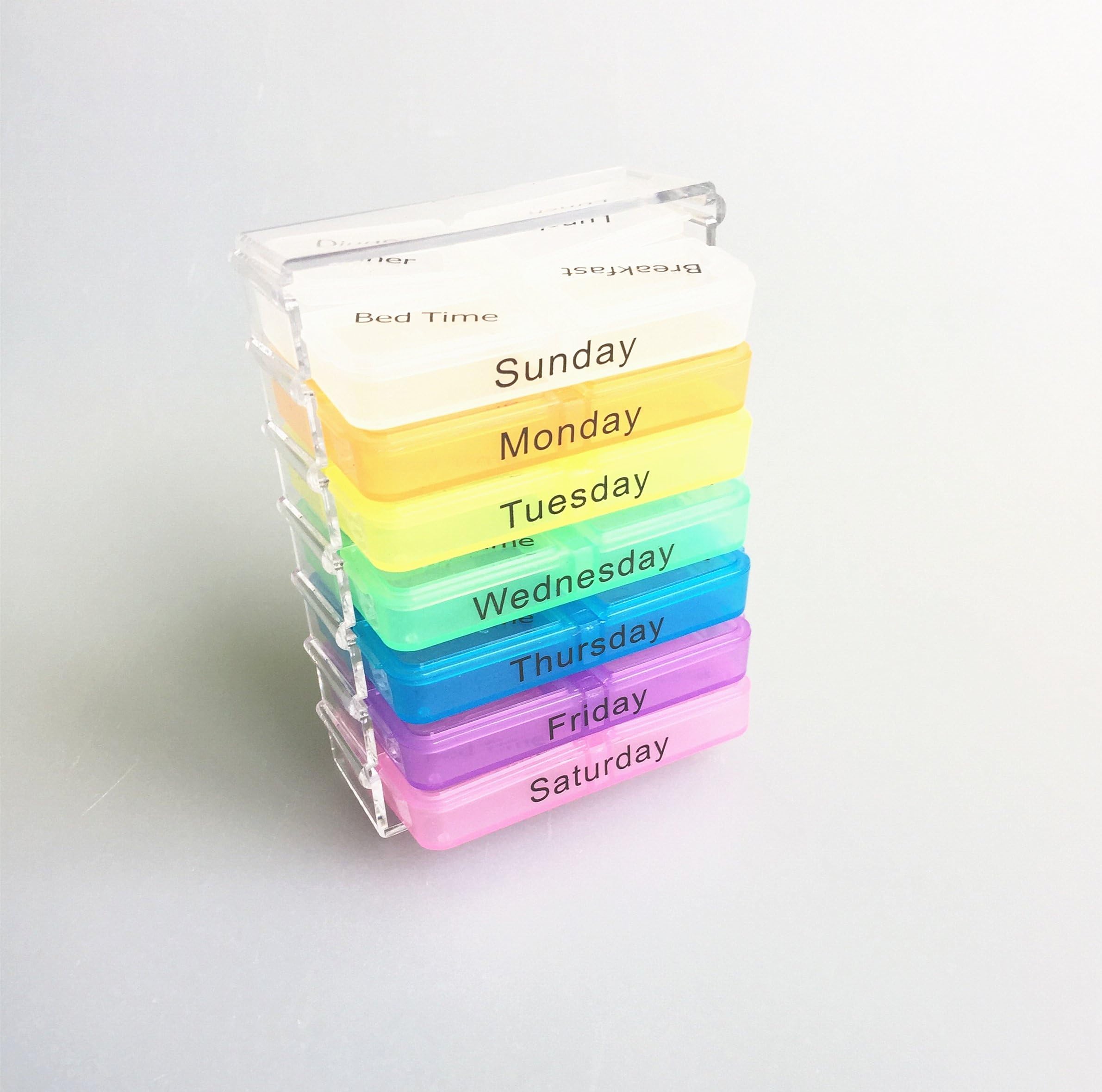 Annwer Pill Organizer Weekly,Travel Pill Case with 7 Stackable Compartments,7 Day 28 Compartments Tablets Storage Box Medicine Dispenser Vitamin Holder -4 Times a Day