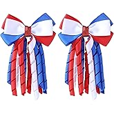 SUPCLIPS Independence Day Hair Bow Clips 3 Inch Red White Blue Curly Ribbon Hair Clips Handmade School Girls Hair Accessories for 4th of July