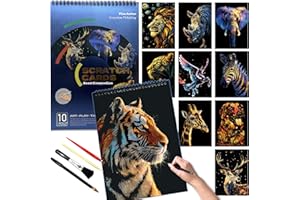 Animals Scratch Art Book for Adults-Colorful Animal Scratch Paper|Scratch Painting Paper Craft Kit|Creative Foil Engraving Sc