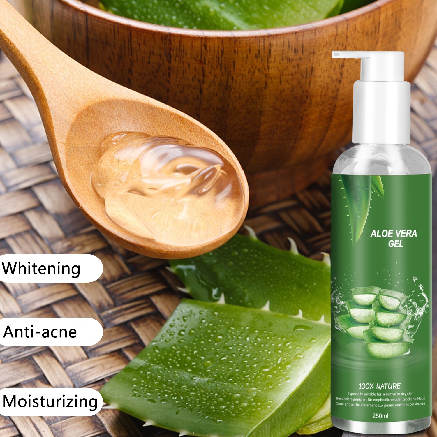 Betope Gel de Aloe Vera Pura, Aloe Vera 100 Puro Natural, Hidratante Gel Corporal y Facial, Cuidado After Sun/Calmar Después de la Depilación/Eliminar 250ml