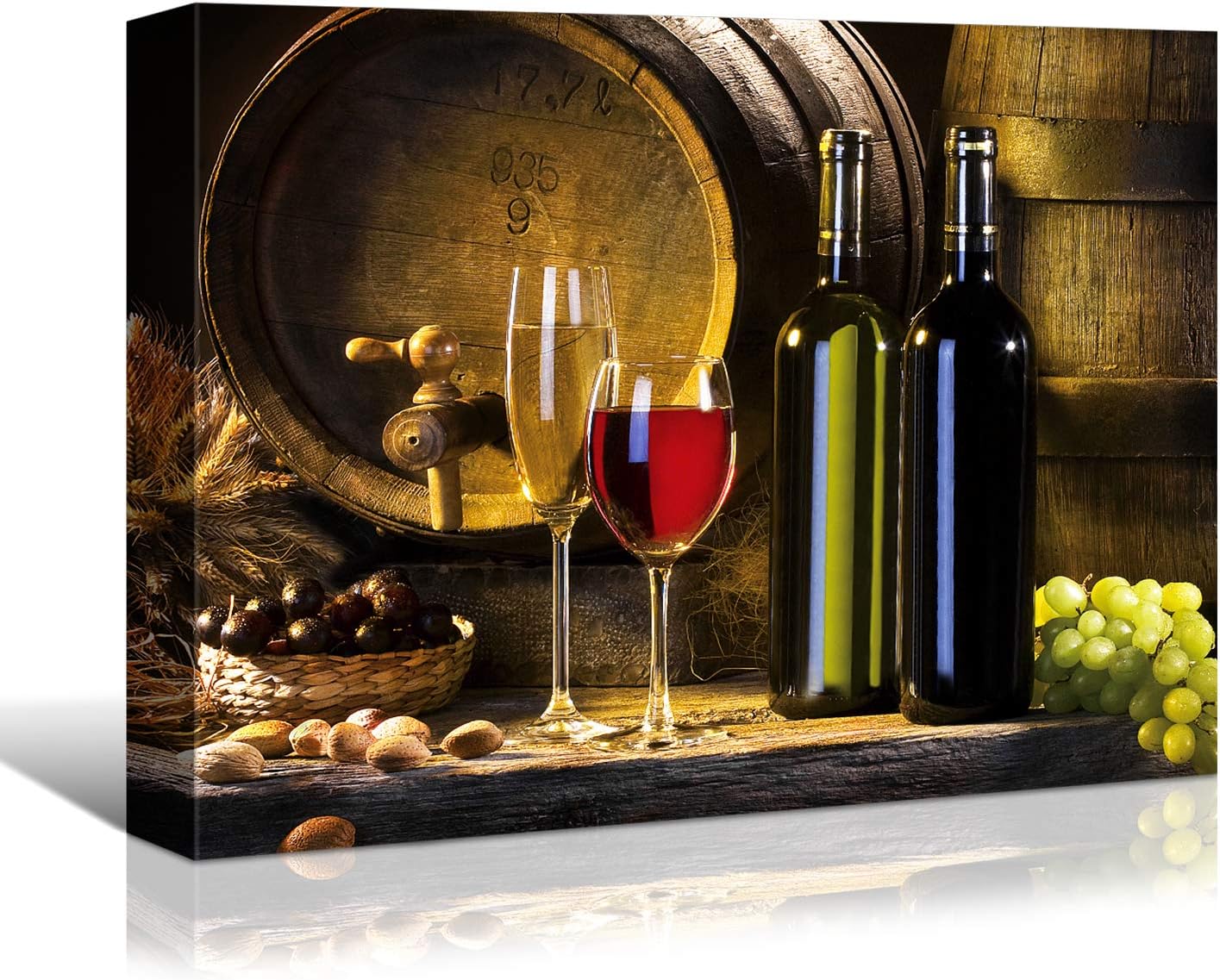 Paintings - Denozer - Wall Art for Kitchen Canvas Artwork Fruits Grapes Wine Bottle Foods Canvas Painting for Dining Room Wall Decor Home Decoration - 16x12 inches