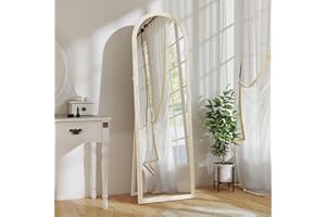 HOMCOM 64" x 21" Full Length Mirror, Free Standing, Leaning or Wall Full Body Mirror with Faux Stone Frame and Arched Top for