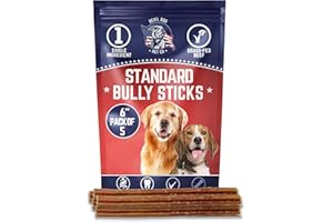 Devil Dog Pet Co. Bully Sticks – 6 Inch, 5 Pack, Standard Sized Dog Chews, 100% Natural, Single Ingredient, Free-Range Grass-Fed Beef – Long Lasting, Rawhide-Free Treats for Dogs