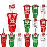 Vesici 12 Sets Christmas Best Neighbor Gifts Thank You Cups with Lids Straws Bulk 24 oz Plastic Cup for Being Such Great Neighbors for Moving Away Housewarming New Neighborhood
