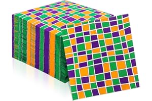 Censen 100 Pcs Mardi Gras Theme Napkins Paper 5 x 5" Disposable Cocktail Gold Purple Green Masquerade Mask Guest Napkins for Carnival Themed Party Mardi Gras Party Supplies(Stylish)
