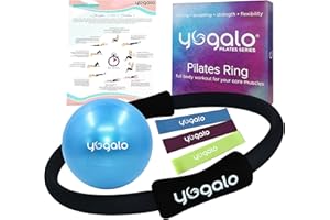 YOGALO Pilates Ring and Ball Set with 3 Resistance Bands - Pilates Equipment for Home Workout - Magic Circle Pilates Ring 14 Inch to Tone, Sculpt and Strengthen - Fitness Ring for Yoga and Pilates