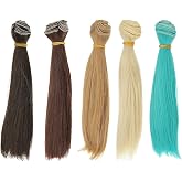 PATIKIL 15cm Doll Hair Wefts, 5Pcs Soft Synthetic Straight Hair Doll Wigs Doll Hair Extensions Accessories for Doll Making DIY Craft, Multicolor 7