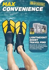 CAPAS Snorkel Fins Travel Size Short Adjustable Open Heel Yellow L/XL view 6
