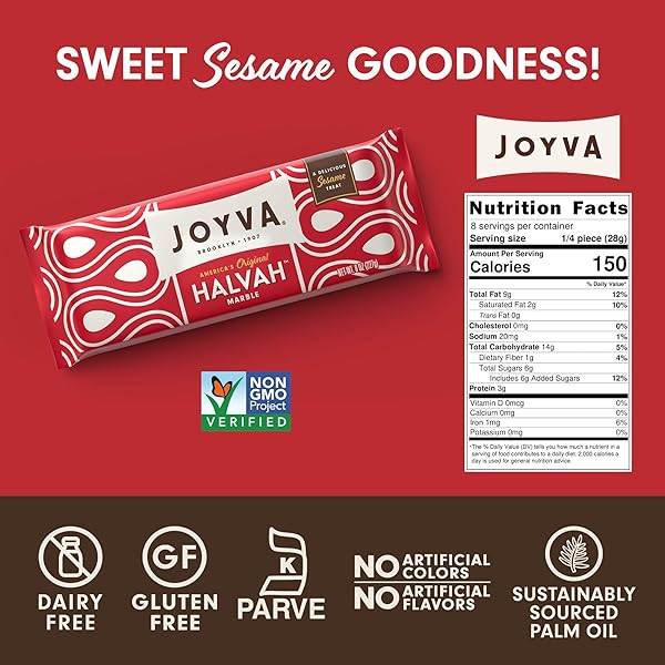 JOYVA HALVAH – MARBLE, 8OZ PACK OF 2 | A DELICIOUS SESAME TREAT | DAIRY FREE, GLUTEN-FREE & KOSHER PARVE | HANDCRAFTED IN BROOKLYN