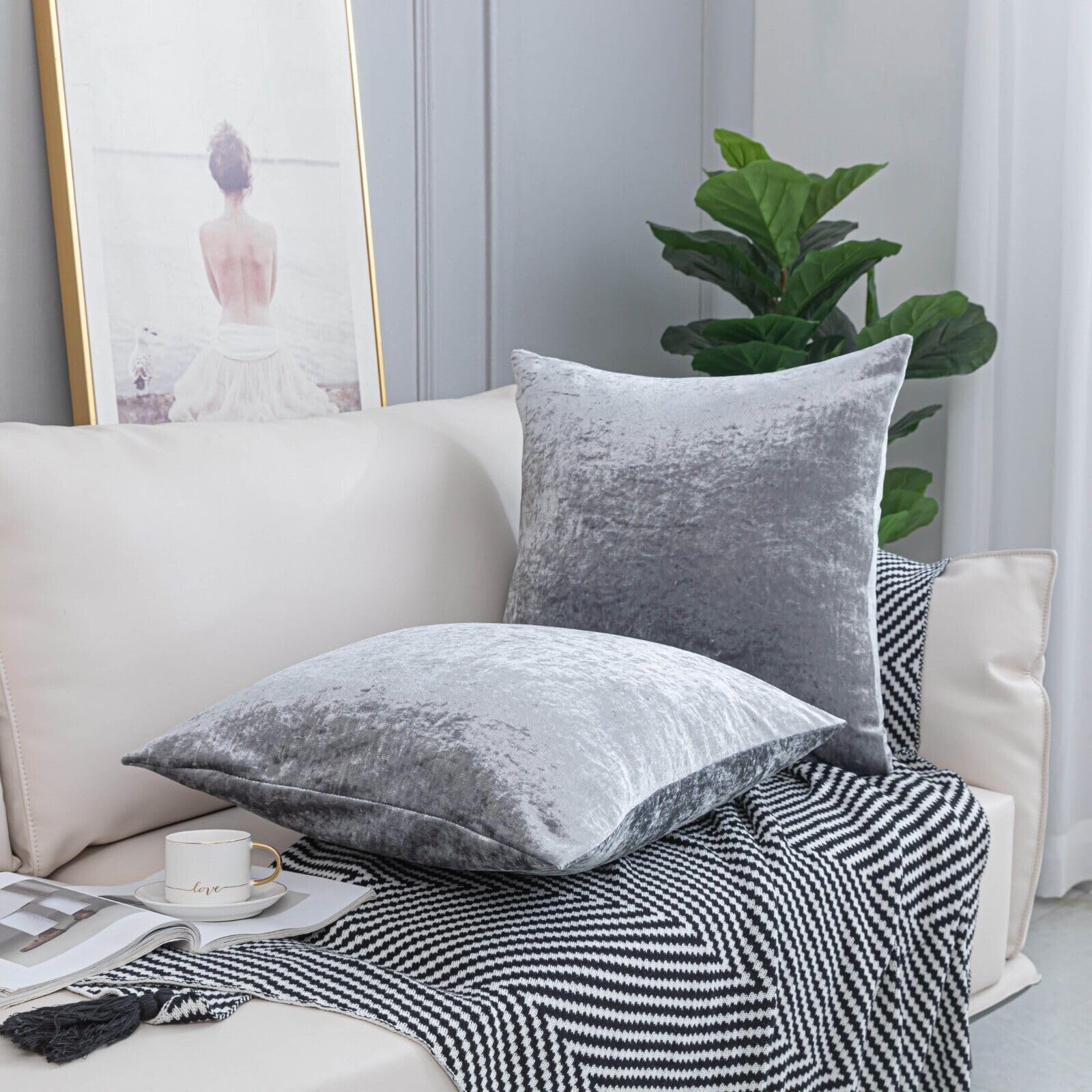 ZIMEL HOMES Pack of 2 Crushed Velvet Cushion Covers 43 cm, 50 cm, 55 cm, 60 cm Soft Square Cushion Covers for Sofa Bed Couch Pillow Case