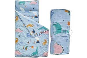Cotton Toddler Nap Mat,Roll Up Slumber Bags for Boys,Toddler Nap Mat with Removable Pillow, Kids Sleeping Mat for Daycare and