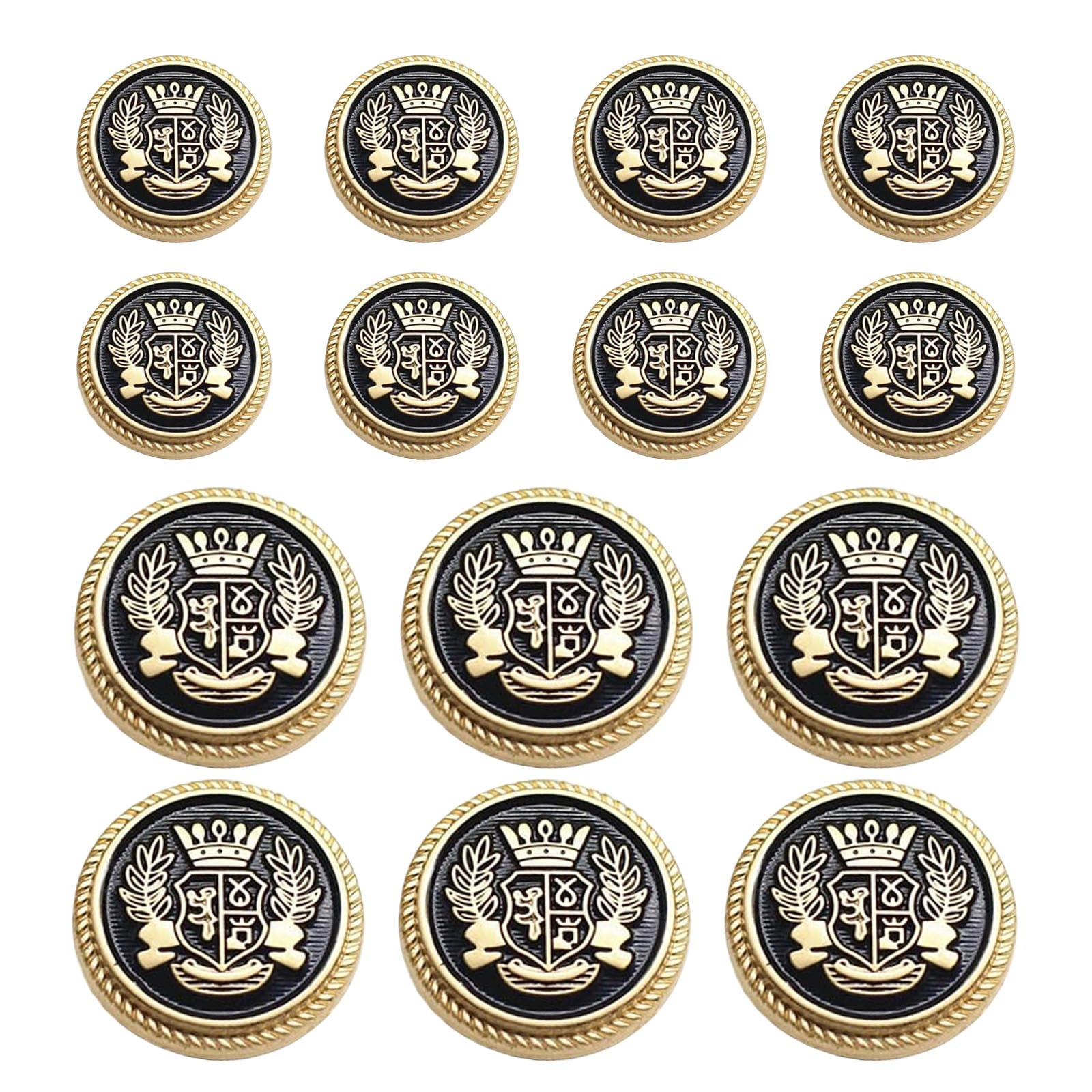 Photo 1 of 14 PCS Metal Blazer Button Set,15 mm and 23mm Gold Buttons for Sewing Vintage Buttons,for Blazer,Suits,Sport Coat,Uniform,Jacket (Black Gold)
