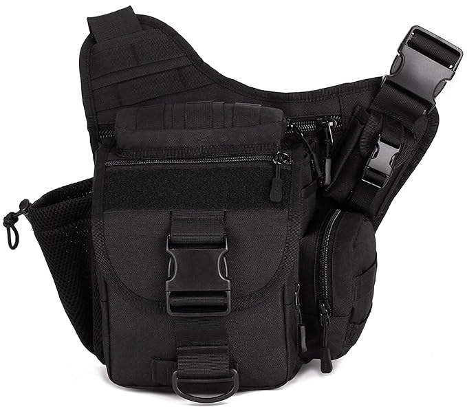 Saiyam Tactical Camera Messenger Bag Military Shoulder Molle Backpack for Outdoor with Patch (Black)
