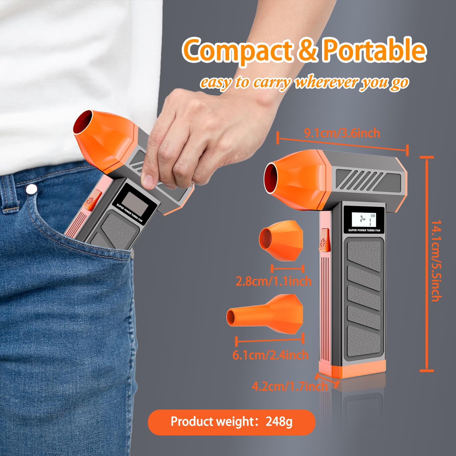 Electric Air Duster for PC, 150000RPM High Powered Dust Blower, 4 Gear Adjustable, Rechargeable, Portable Handheld Cordless Compressed Mini Air Blower for Computer, Keyboard, Car and Truck