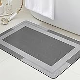 Ultra Thin Bath Mat, Upgrade Backing Non Slip Thin Bath Mats Fit Under Door, Quick Dry Ultra Absorbent Bathroom Rugs, Machine Washable Bath Rugs for Bathroom, Bathtub & Kitchen, Grey/Bordered/32"x20"