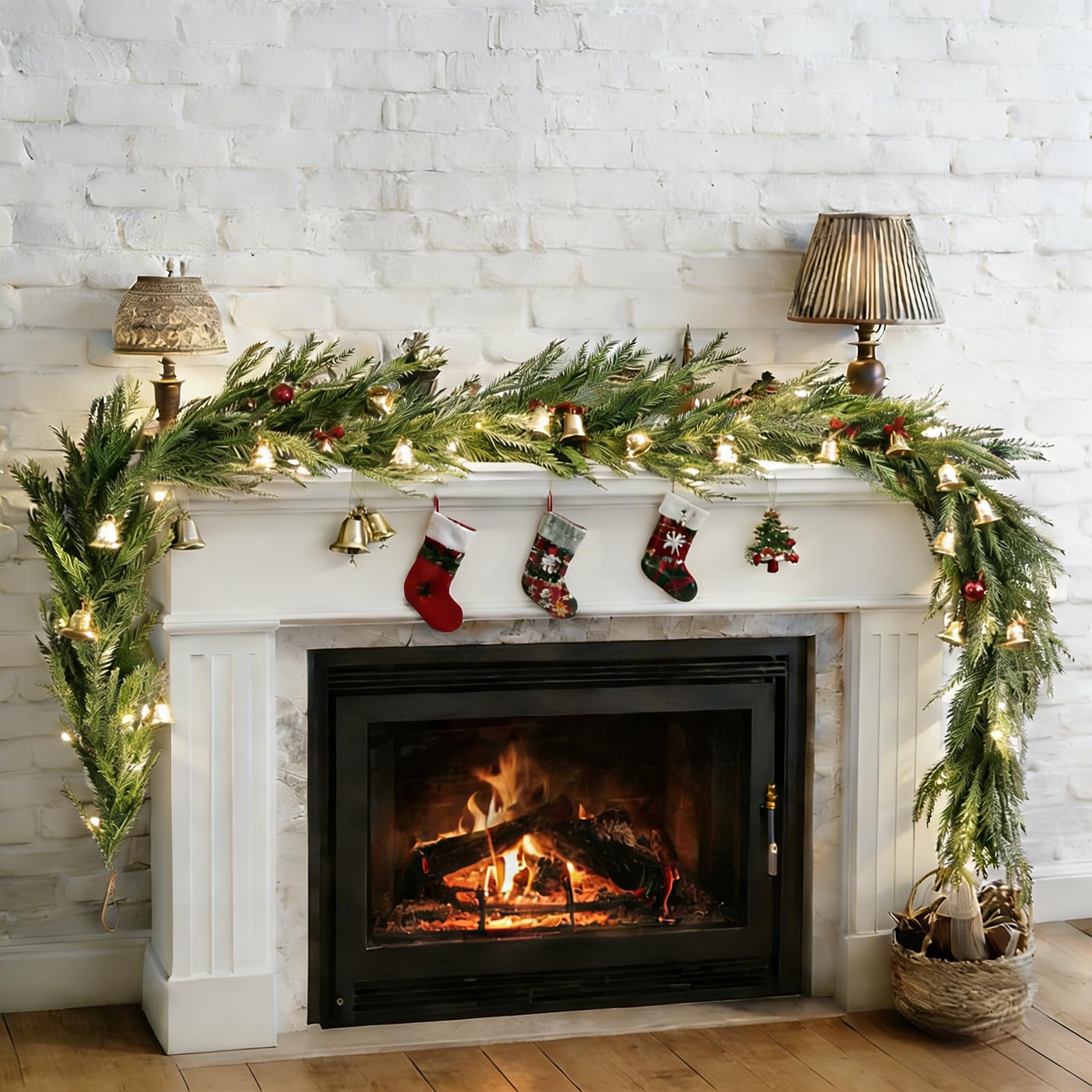 View 1 of 2Pcs 6FT Christmas Norfolk Pine Garlands,Real Touch Garland, Faux Greenery Garland for Fireplace Mantle Indoor Outdoor Holiday Party Home Decor?2-Pack?