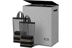 SOLEDI Double Laundry Hamper with Lid and Removable bag, Large Laundry Basket 2 Section with handles, Collapsible Dirty Clothes Hampers for Laundry, Bedroom, Dorm, College