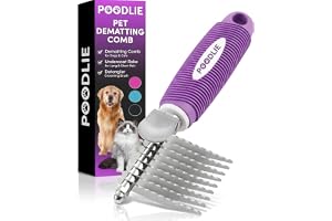 Poodle Dematting Fur Rake Comb Brush for Dogs and Cats - Long 2.5" Steel Safety Blades Metal Comb for Detangling Matted or Kn