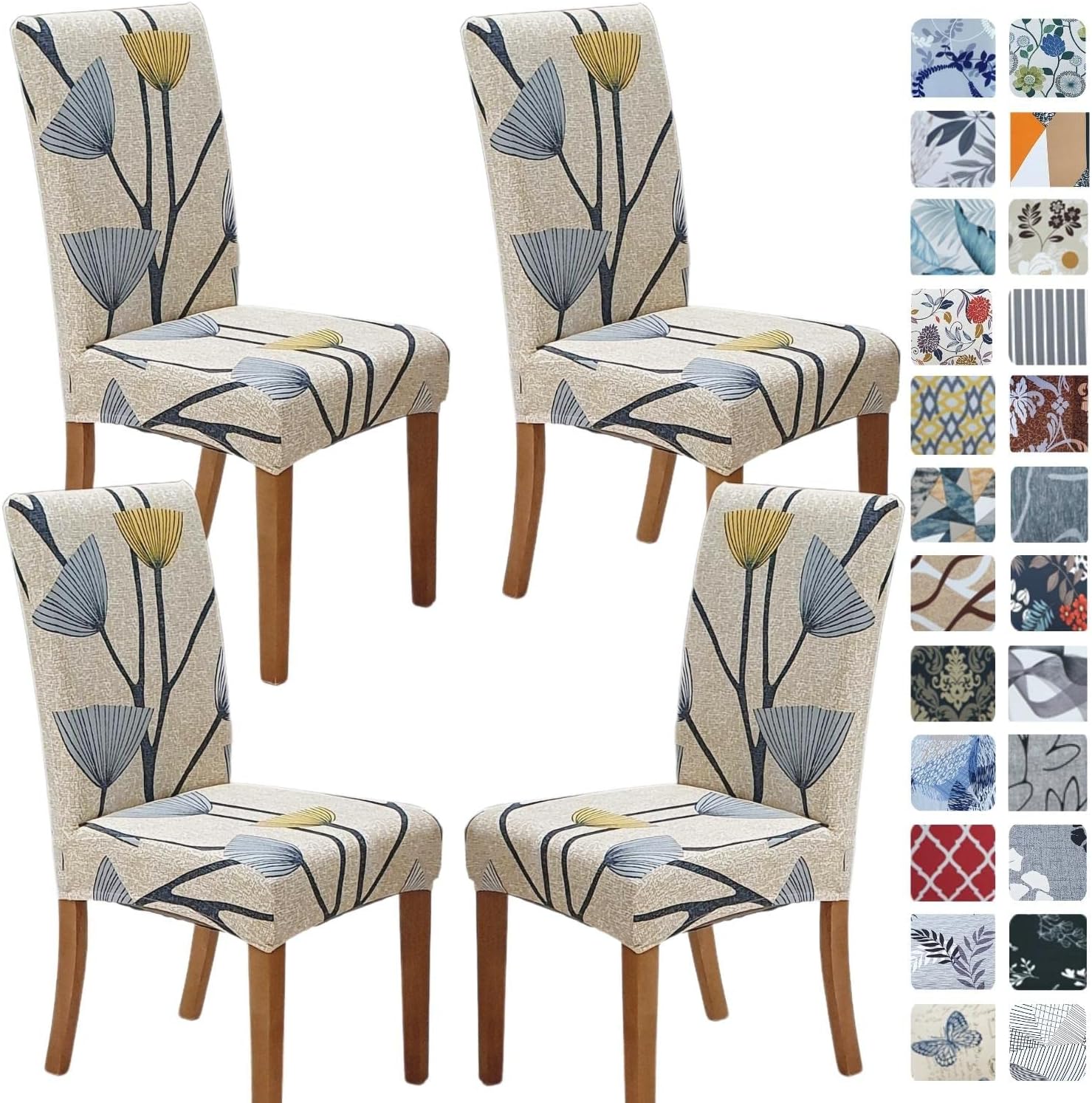 Slipcovers - SPRINGRICO Chair Covers for Dining Room Set of 4, Stretch Dining Chair Cover, Washable Spandex Kitchen Parsons Chair Slipcovers, Removable Seat Protector for Home or Party (4Pack, Floral Bloom)