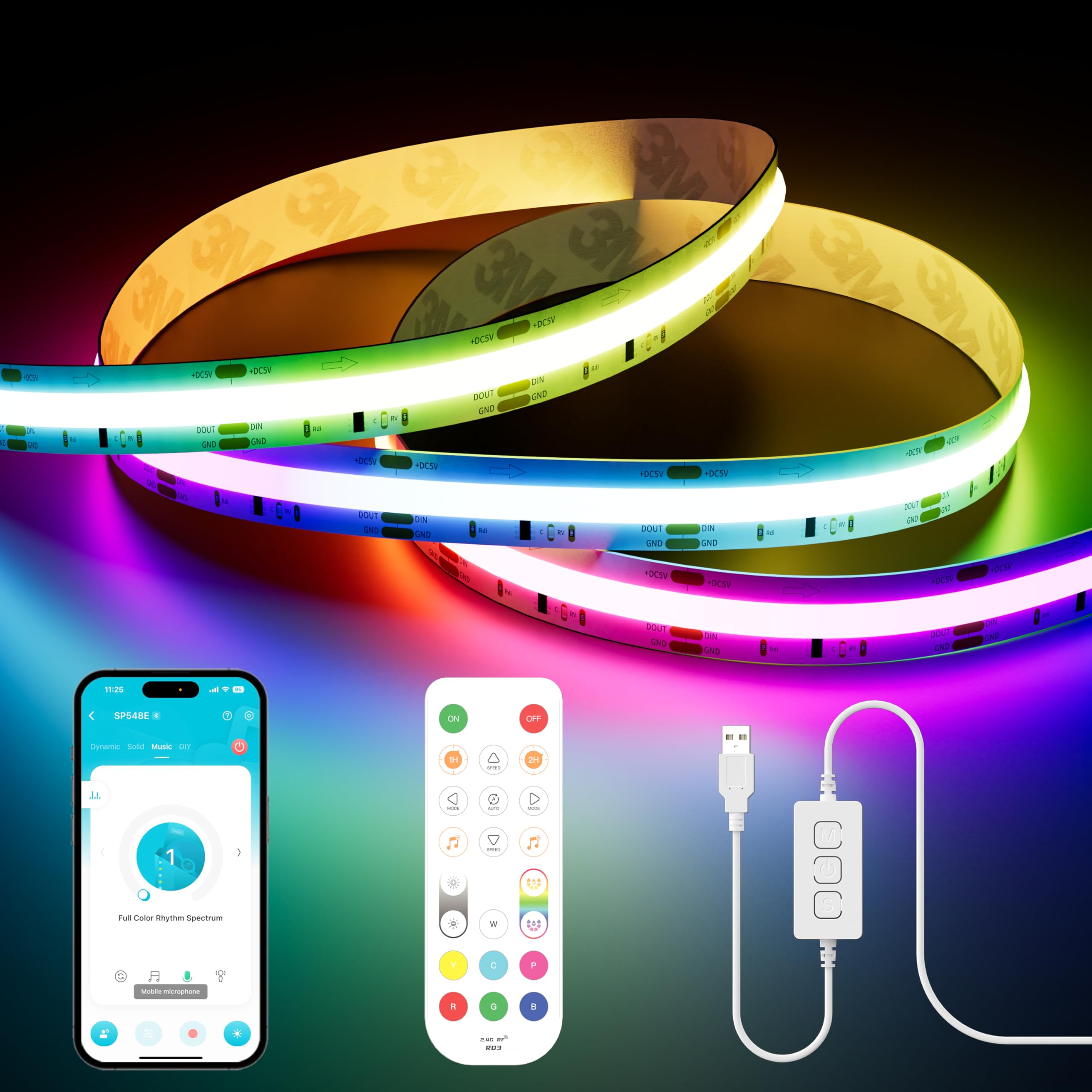 Photo 1 of PAUTIX RGB Smart IC COB LED Strip Light 5V USB,Color Chasing UL-Listed Multicolor Flexible Tape LED Strip Light 9.84ft/3m Work with Alexa/Google Assistant,for TV,Desk,Monitor DIY Decoration