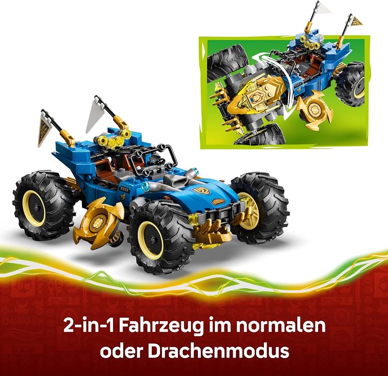 NINJAGO 2in1 Jays Transformationsflitzer - Ninja Truck mit 5 Minifiguren, inkl. Kai und NYA, sowie Shuriken und Schwertern - Kreatives Geschenk für Jungen ab 8 Jahren und Fans - 71856