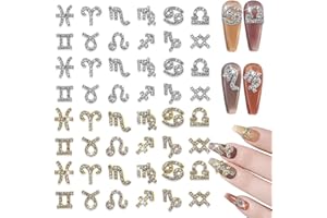 YECIRALA 48 Pcs Gold and Silver Zodiac Nail Charms 4 Set 3D Zodiac Sign Nail Rhinestones Charms for Women Nails Jewelry Zodiac Charms for Nails Design Jewelry Making Charms Nail Art Decorations Gems