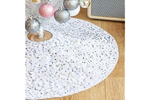 MOSHAKALA Christmas Tree Skirt, 18 inch Sparkly with Faux Fur Plush Mini Christmas Tree Skirt, Christmas Tree Base Mat Thin Velvet Rugs for Xmas Party Home Decorations (Silvery)