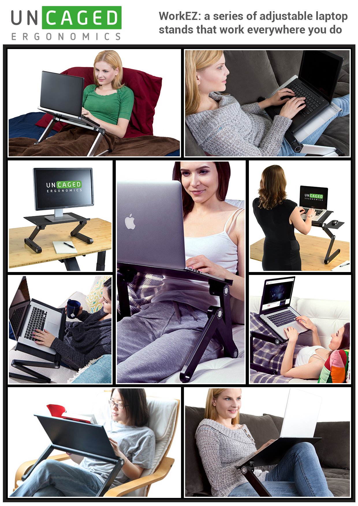 WorkEZ Best Adjustable Laptop Cooling Stand & Lap Desk for Bed Couch w