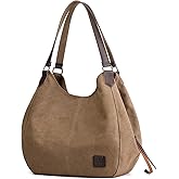 DOURR Women's Multi-pocket Shoulder Bag Fashion Cotton Canvas Handbag Tote Purse