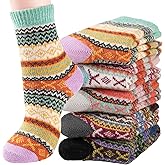 Bodvera Wool Socks for Womens Warm Thermal Winter Thick Cozy Cabin Crew Knit Vintage Socks Gifts 5 Pairs