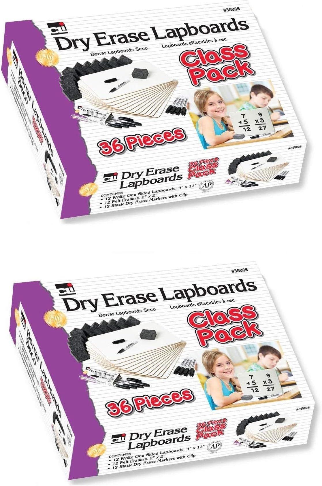 Charles Leonard Dry Erase Lapboard Class Pack, Includes 12 each of Whiteboards, 2 Inch Felt Erasers and Black Dry Erase Markers, Sold As 2 Kits (35036)