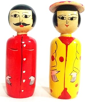 Crafts India Handcrafted Wooden Arunachal Couple Doll - 11 cms