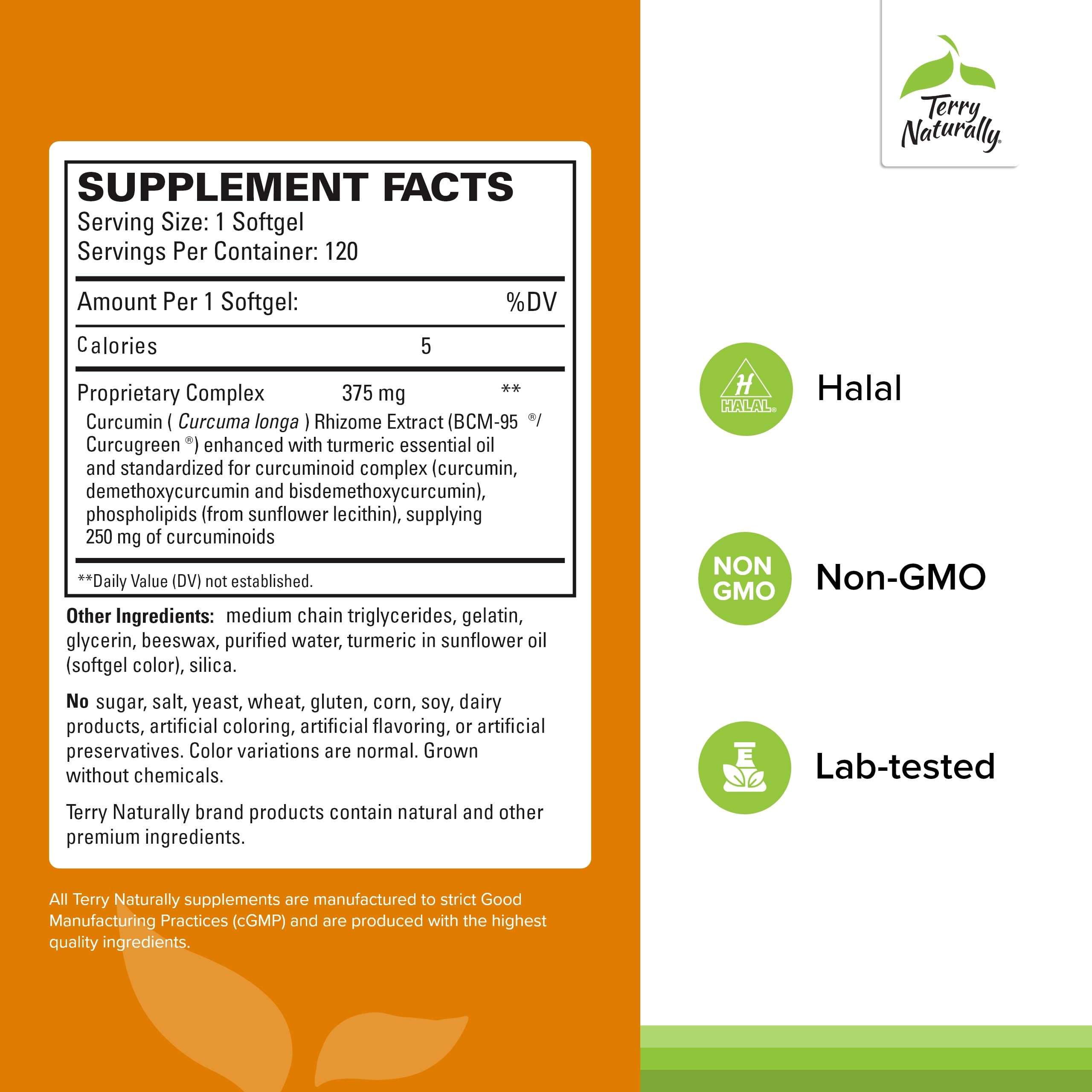 Terry Naturally CuraMed 375mg - Antioxidant Supplement for Brain & Immune Health Support - Dietary Supplement with Curcumin & Turmeric Essential Oil - Herbal Liver Support - 120 Softgels