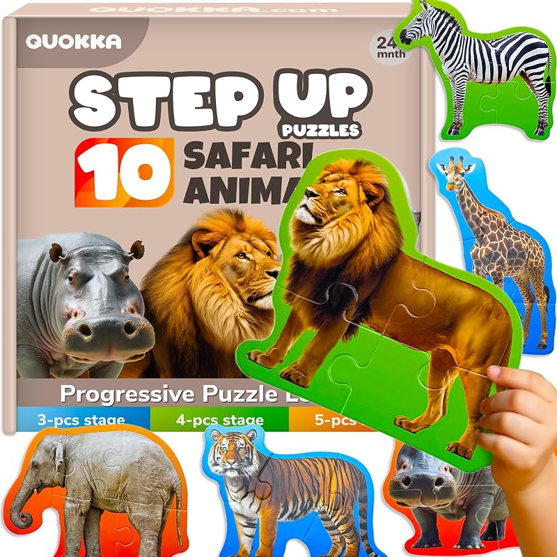 QUOKKA Puzzles For 2 3 Year Olds Floor Toddler Jigsaw 8 Safari Animal Shapes