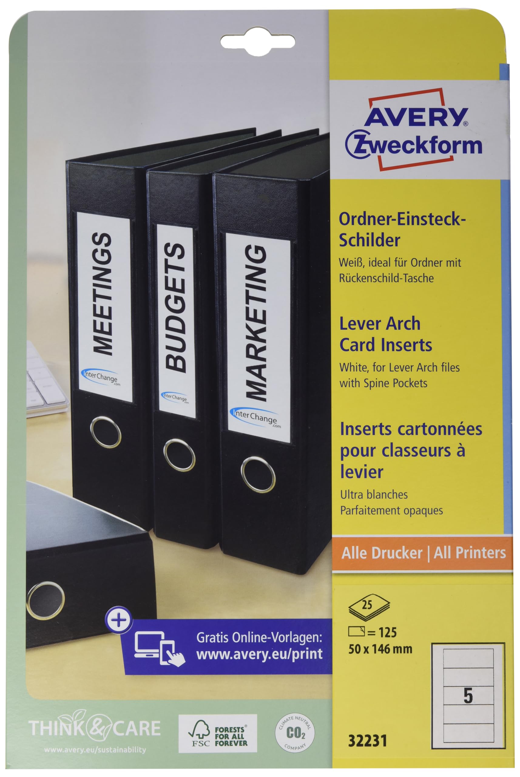 Avery Zweckform 32231 Folder Label, 50 x 146 mm, 125 Pieces