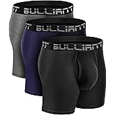BULLIANT Men Boxer Briefs 3Pack,Comfortable Modal Underwear 2XSoft 1.5X Wicking Regular Leg Trunk No Ride-up