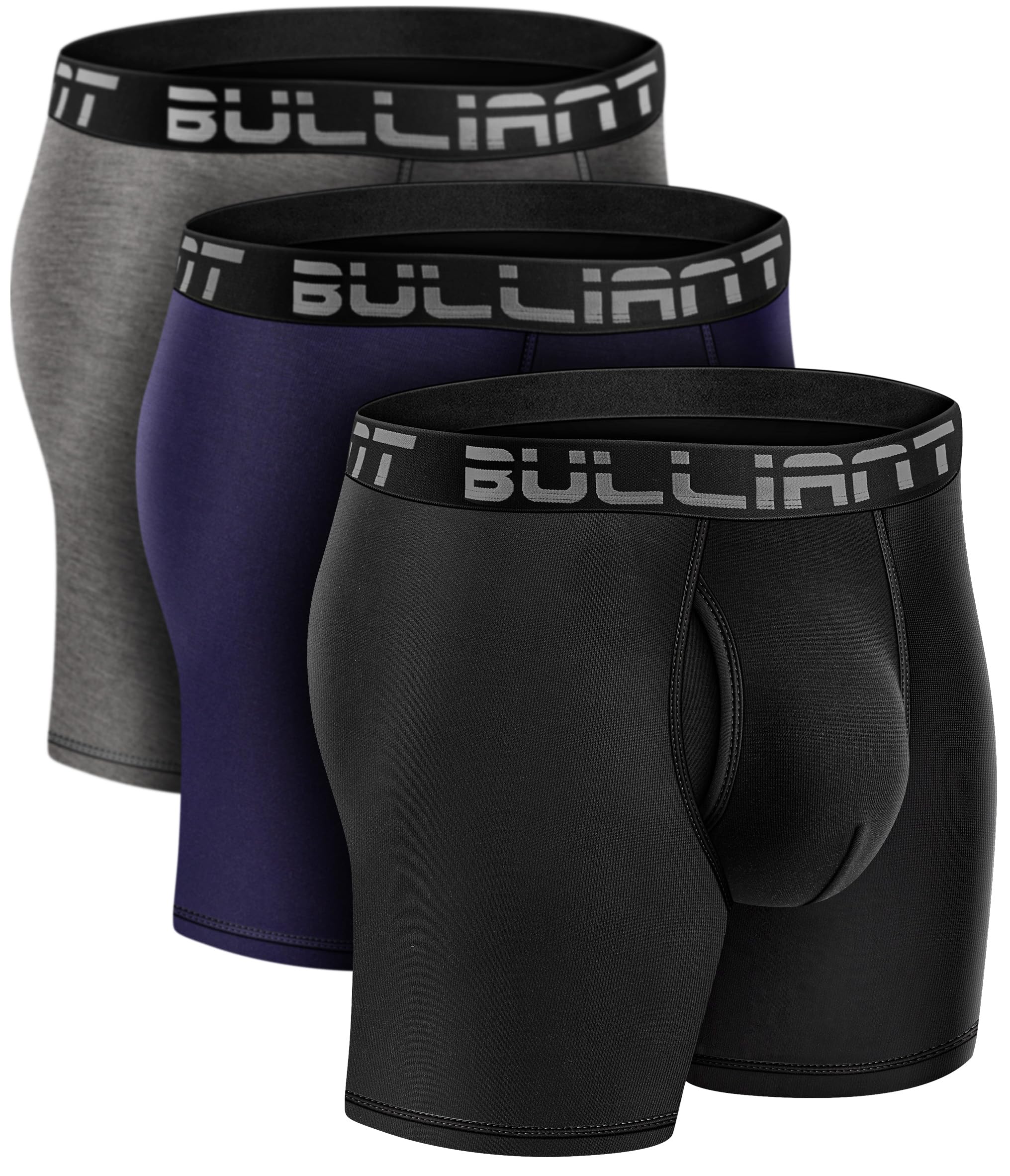 Photo 1 of BULLIANT Men Boxer Briefs 3Pack,Comfortable Modal Underwear 2XSoft 1.5X Wicking Regular Leg Trunk No Ride-up(3 Color Mixed,Large)