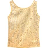 Noomelfish Girls Sequin Tank Tops Sparkly Glitter Dance Sleeveless Shirt (5-12 Years)