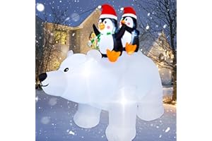 SAND MINE 6.5 Foot Tall Christmas Inflatable Penguins on Polar Bear, LED Lights Outdoor Indoor Holiday Decorations, Christmas Blow up Lawn Inflatables for Christmas Home Yard Decoration