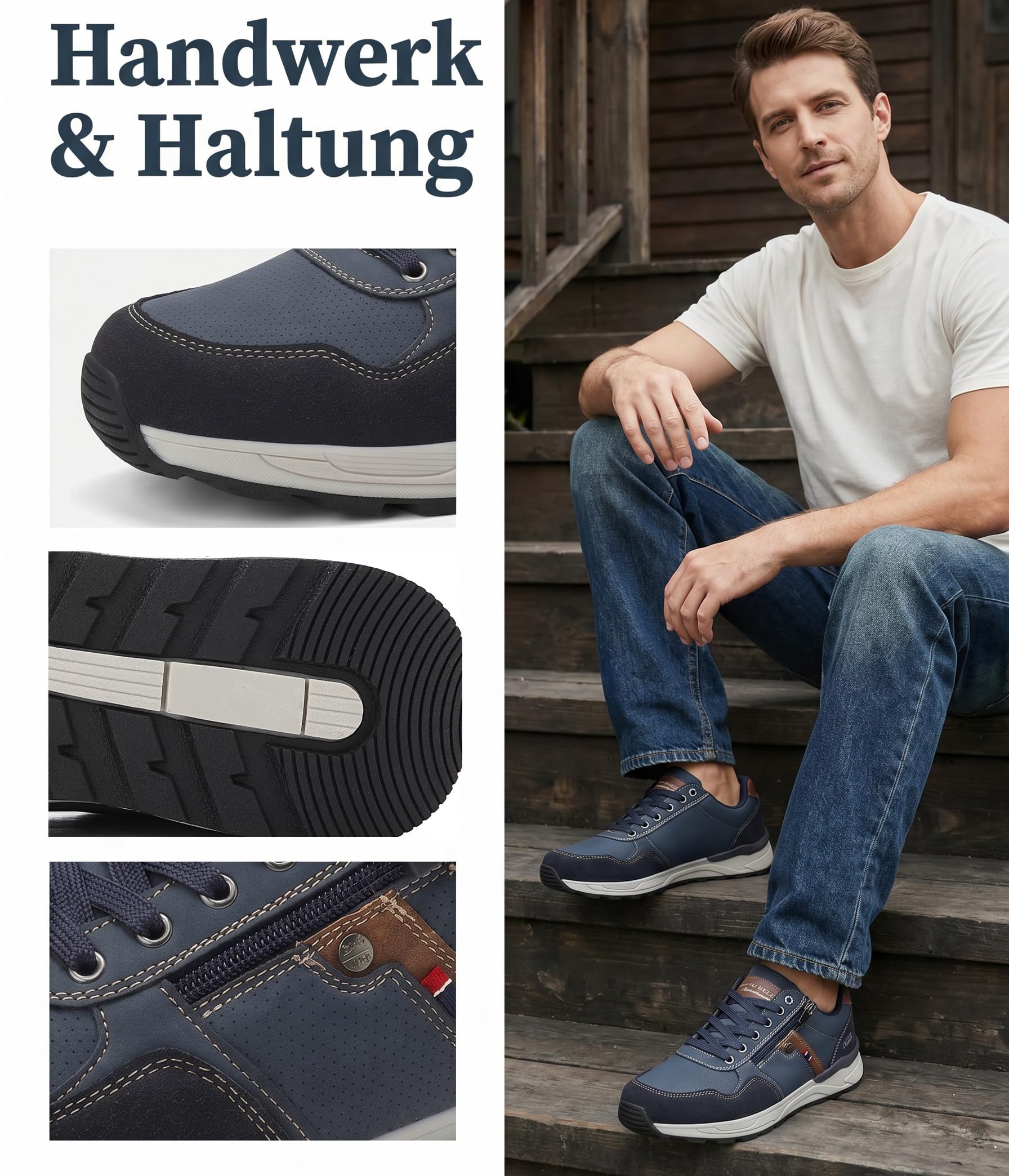 ARRIGO BELLO Sneaker Schuhe Herren Reißverschluss Freizeitschuhe rutschfest Halbschuhe Outdoor Leichte Turnschuhe für Männer 41-46(Blau,43) 4
