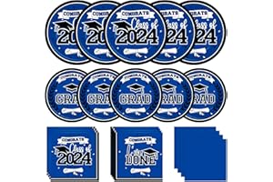 MOORAY Graduation Party Plates and Napkins 2024 Graduation Party Supplies Blue Disposable Paper Plates Luncheon Napkins Cocktail Napkins for Congrats Grad Party Decorations, Serve 50