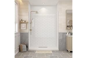 Bathlink Shower Wall Panels Waterproof, 36D x 60W x 75H, Solid Surface Shower Wall Panels, Shower Surround Wall Kit, Glossy White Subway Tile Finish, 1/8" (3mm) Thick, Trimmable