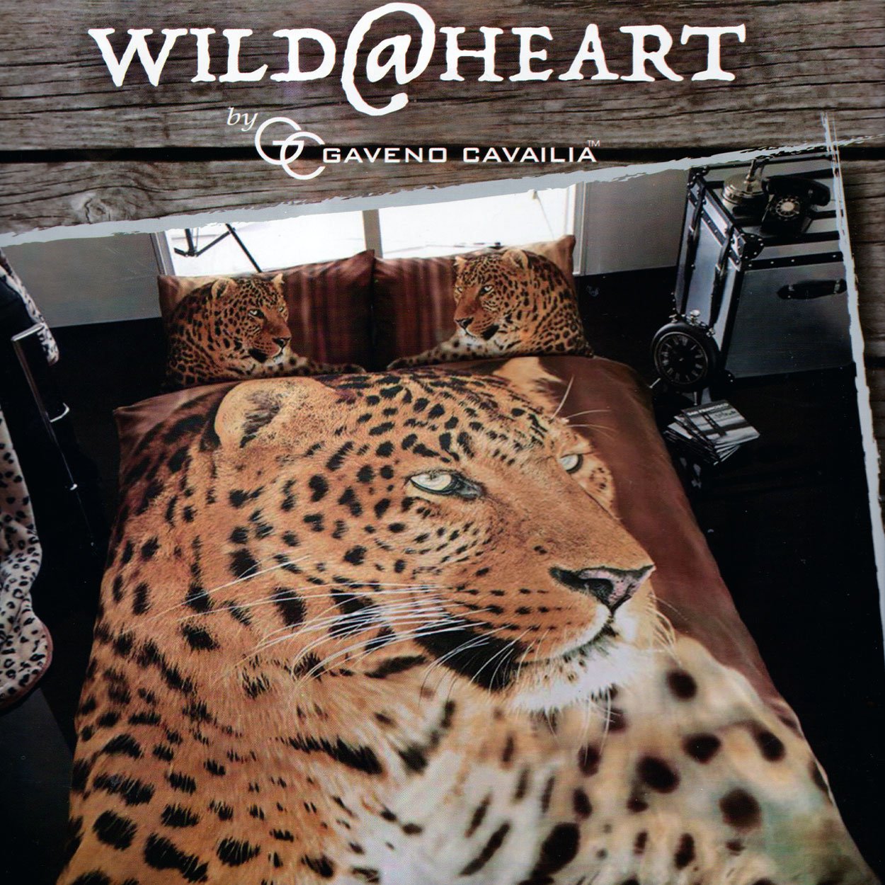 Gaveno Cavailia WILDLIFE 3D LEOPARD Bed Set with Duvet Cover and Pillow Case, Polyester-Cotton, Multi-Colour, Double