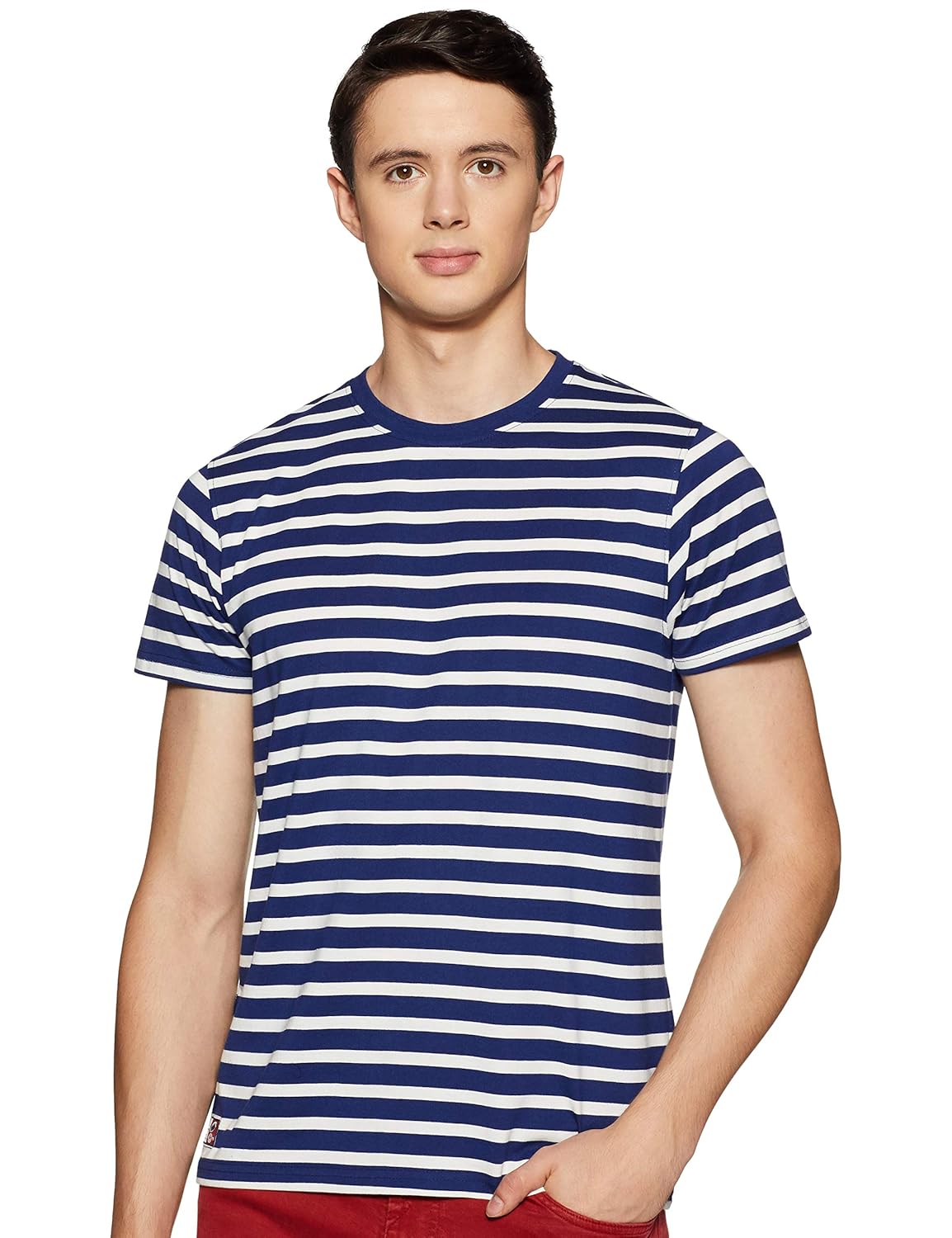 Navy & White Striped Regular Fit TShirt For Men's Best Price With