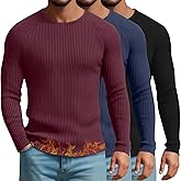 August Alley 3 Pack Men's Ribbed Thermal Long Sleeve Shirts 90% Cotton Crew Neck Pullover Tops Slim Fit Winter Undershirts