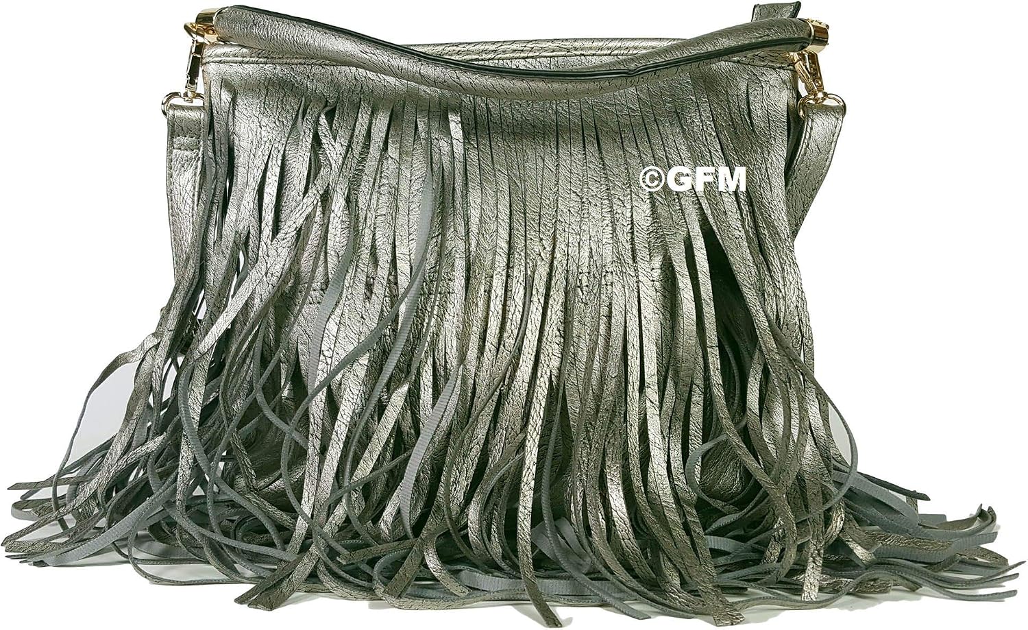 GFM Faux Leather Tassel Shoulder Bag With Soft Fringes-Shiny Pewter Silver Grey, (JY-CHBH) (F1618-CHBH), Style 3 - Image 3