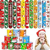 UMEMAXSO 48 Pcs Christmas Slap Bracelets - 12 Styles for Party Favors, Stocking Stuffers & Decorations